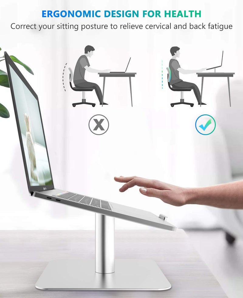 Tarkan Laptop Stand For Desk 360 Rotating Aluminium Mount Notebook Riser For 11 To 156 Inch Laptops Macbook Air Pro Hp Lenovo Dell Silver Tabletop - Image 4