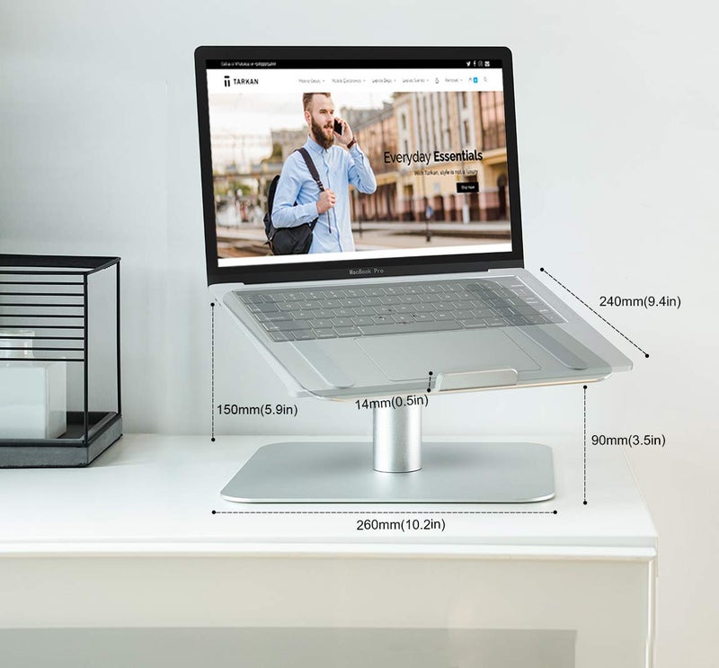 Tarkan Laptop Stand For Desk 360 Rotating Aluminium Mount Notebook Riser For 11 To 156 Inch Laptops Macbook Air Pro Hp Lenovo Dell Silver Tabletop - Image 5