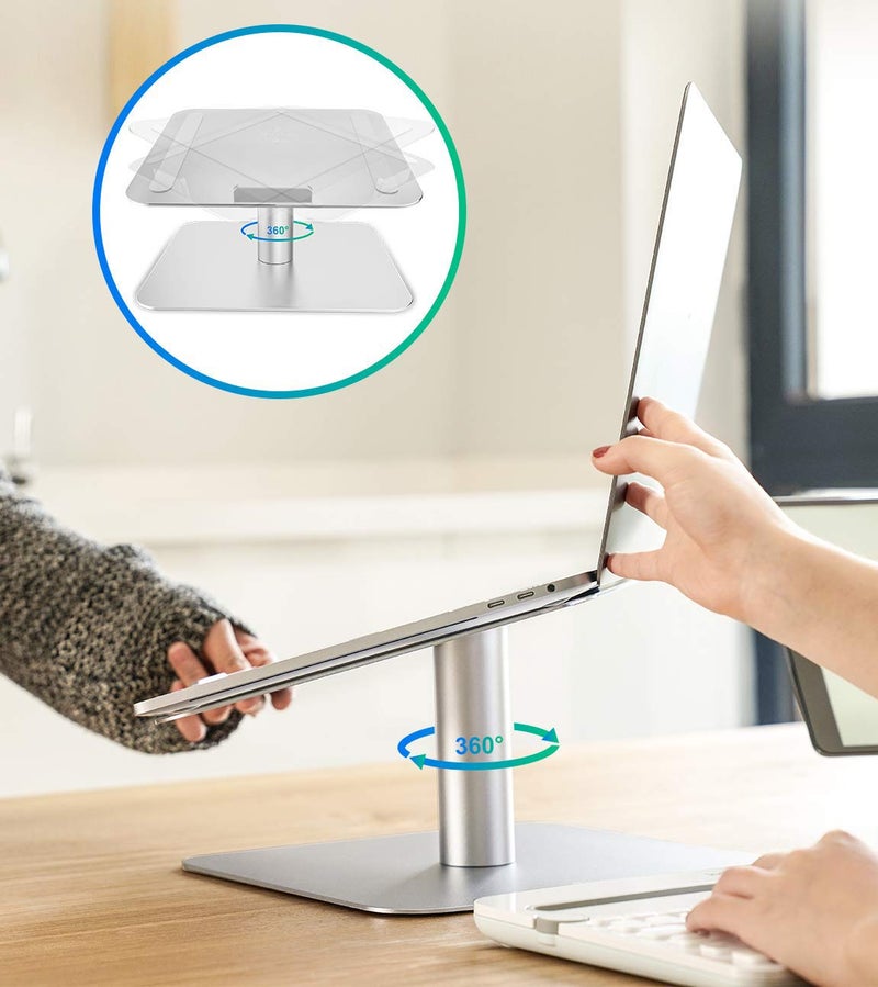 Tarkan Laptop Stand For Desk 360 Rotating Aluminium Mount Notebook Riser For 11 To 156 Inch Laptops Macbook Air Pro Hp Lenovo Dell Silver Tabletop - Image 3