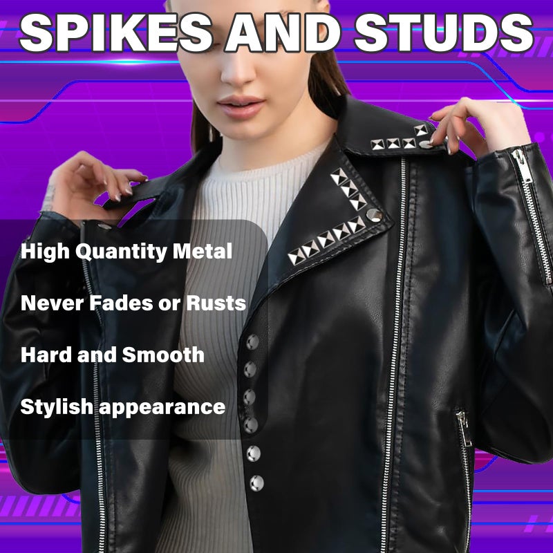 Jollidecor 455 PCS Punk Studs for Clothing, 10 Size Metal Spikes and Studs Leather Rivets for Craft, Square Pyramid Studs Round Dome Rivets DIY Punk Style Decoration for Clothes Shoes Belts Dog Collar - Image 2