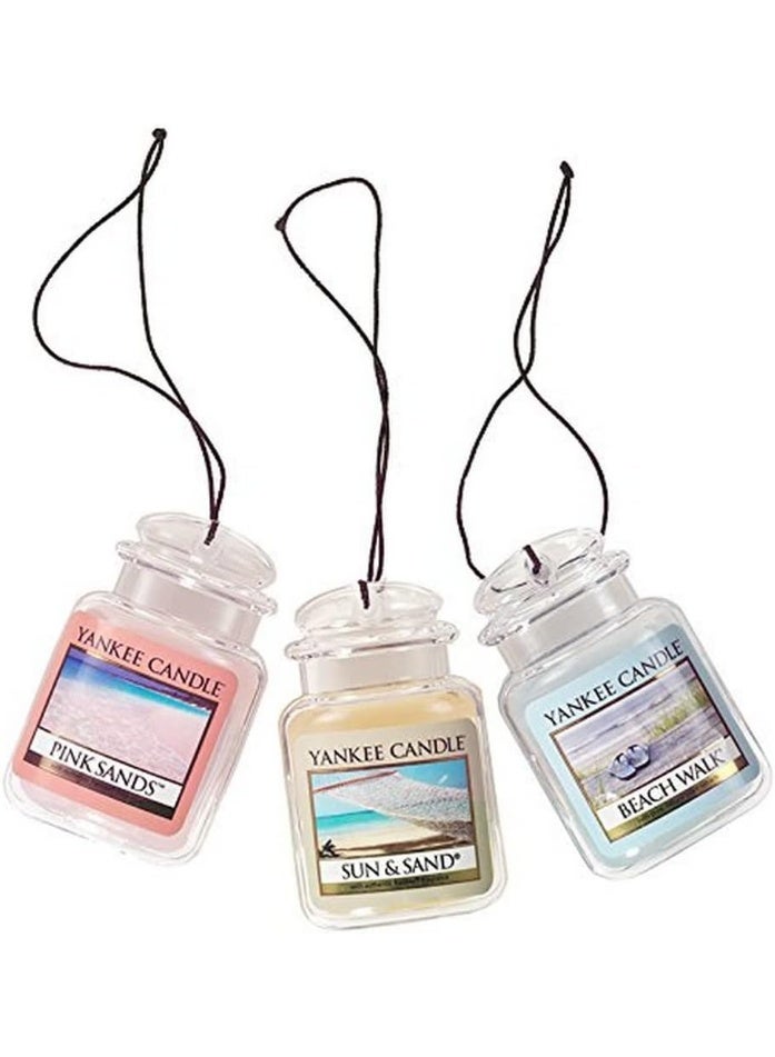 YANKEE CANDLE Yankee Candle Hanging Car Jar® Ultimate 3-Pack Air Fresheners Neutralizes Odors Up to 30 Days Includes: Beach Walk Pink Sands and Sun and Sand (Pack of 3) - Image 1