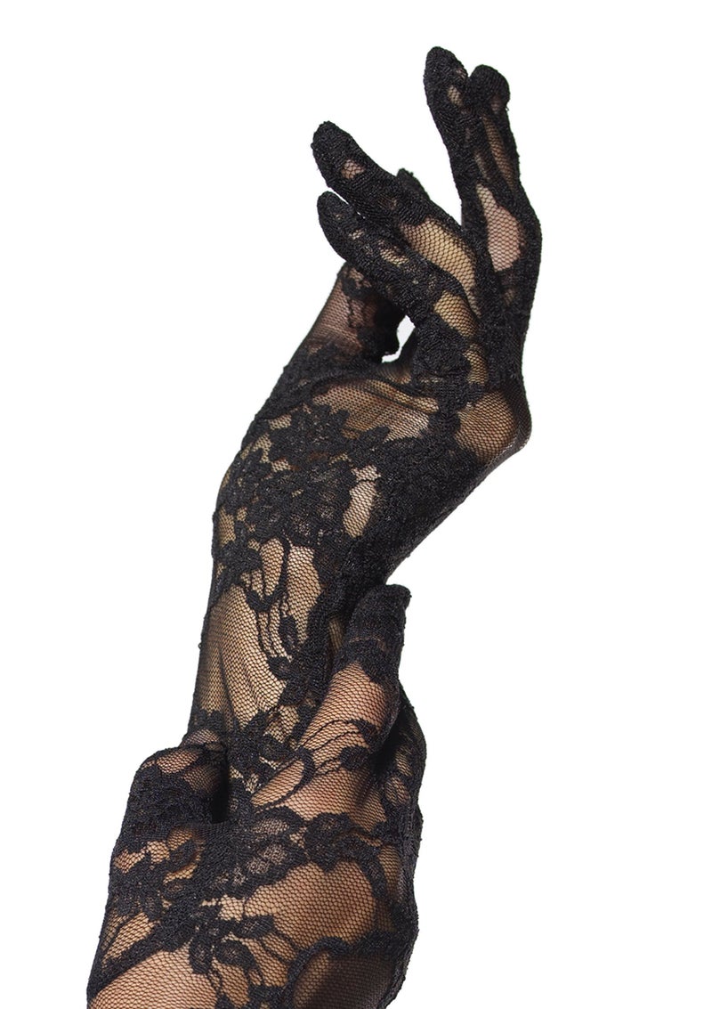 Leg Avenue قفازات ليغ أفينيو النسائية من الدانتيل المرن بطول الكوع، سوداء، مقاس واحد - Image 2