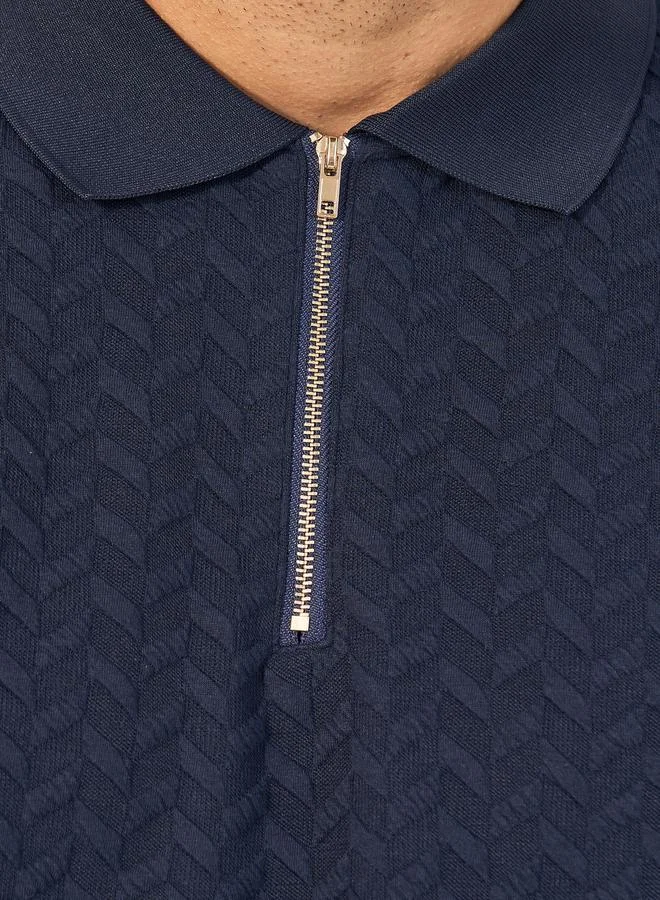 Styli Relaxed Fit Quarter Zip Pique Polo T-Shirt