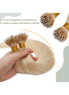 SEGO Nano Ring Bead Human Hair Extension Micro Rings Beads Loop Hand Tied Hairpiece Pre-bonded Nano Tip Remy Hair Extensions 22 Inch #4P27 Medium Brown&Dark Blonde 1g/strand 50g/pack  - Image 4