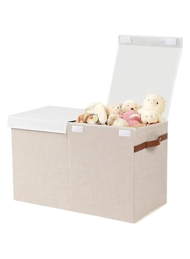 هوكور Durku Large Toy Storage Box with Lid, Sturdy Toys Storage Chest Bin Organizer Basket with Dividers for Kids, Boys, Girls, Nursery, Closet, Bedroom, Playroom 25x13 x16 (Beige) - Image 1