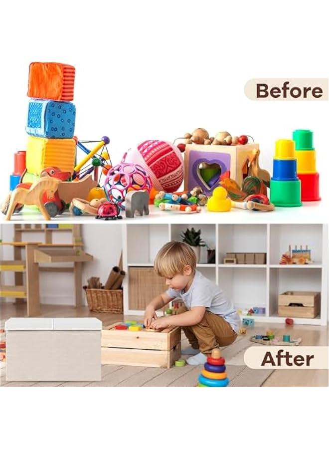 هوكور Durku Large Toy Storage Box with Lid, Sturdy Toys Storage Chest Bin Organizer Basket with Dividers for Kids, Boys, Girls, Nursery, Closet, Bedroom, Playroom 25x13 x16 (Beige) - Image 4