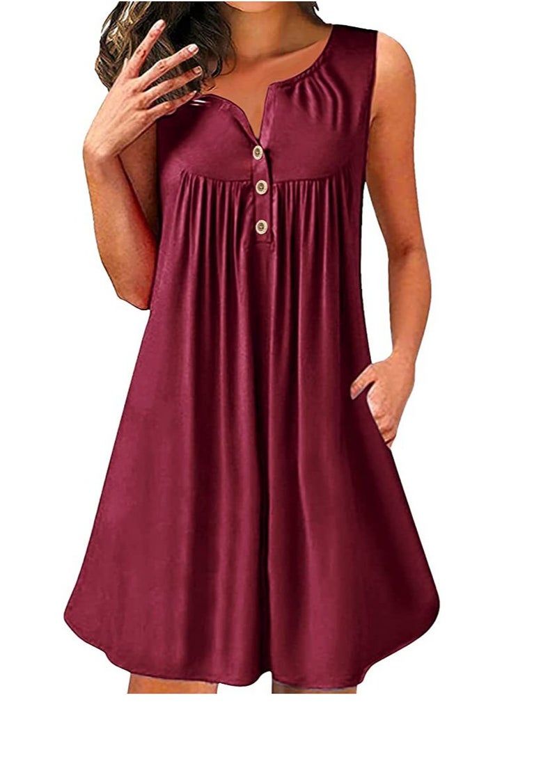 Sleeveless Beach Wear Dress Light Wine Red - Image 1