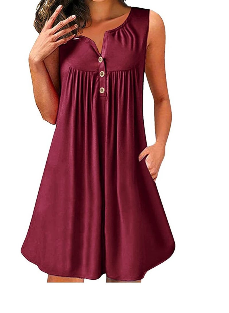 Sleeveless Beach Wear Dress Light Wine Red - Image 2