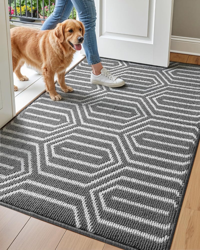 DEXI Front Door Mats for Entryway Non Slip Washable LowProfile Entry Doormat Absorbent Resist Dirt Inside Floor Entrance Mat Patio 32x48 Grey