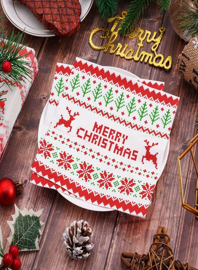Whaline 80 Pack Christmas Napkins 6.5 x 6.5 Inch Ugly Sweater Disposable Napkins Merry Christmas Dinner Napkins Red Green Holiday Paper Napkins for Xmas Winter Birthday Supplies Party Decoration - Image 4