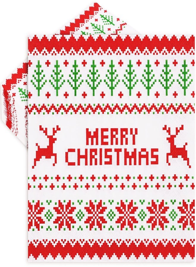 Whaline 80 Pack Christmas Napkins 6.5 x 6.5 Inch Ugly Sweater Disposable Napkins Merry Christmas Dinner Napkins Red Green Holiday Paper Napkins for Xmas Winter Birthday Supplies Party Decoration - Image 1