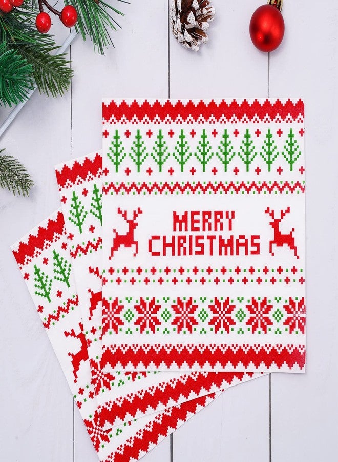 Whaline 80 Pack Christmas Napkins 6.5 x 6.5 Inch Ugly Sweater Disposable Napkins Merry Christmas Dinner Napkins Red Green Holiday Paper Napkins for Xmas Winter Birthday Supplies Party Decoration - Image 3