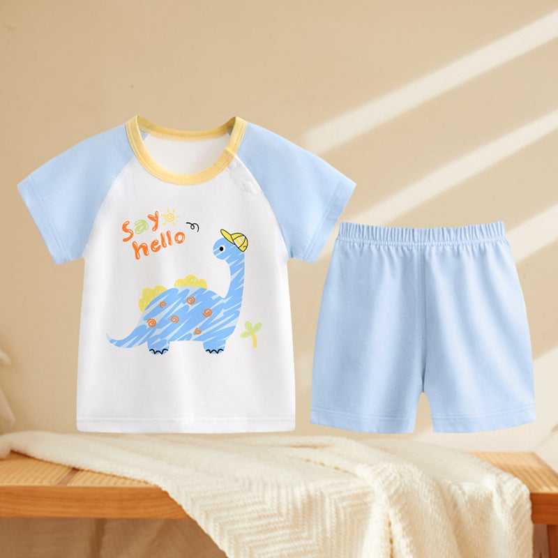Baby Summer Thin Short-sleeved Shorts suit Pure Cotton Outfit Children''s Underwear Two-piece Pack Men''s and Women''s Baby Summer Clothes - Image 1