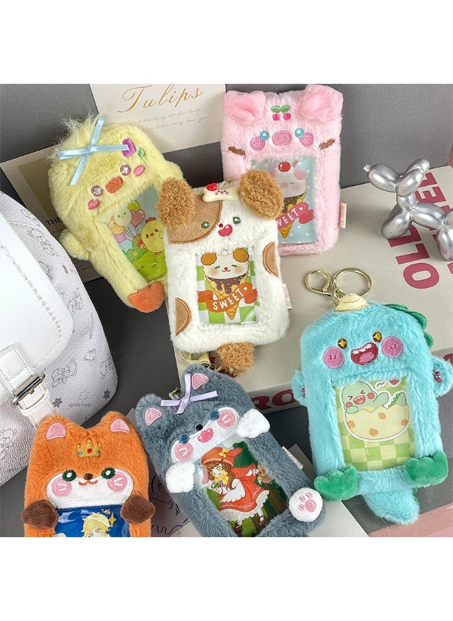 NIBEMINENT 1 - Piece Cartoon Corgi Plush Card Set Grey Wolf Fox Kpop Photo Card Holder Pendant Key Chain ID Badge Holder ID Card Holder Photo Card Protector for School ID Office ID Access Card for Women Girls  - Image 2