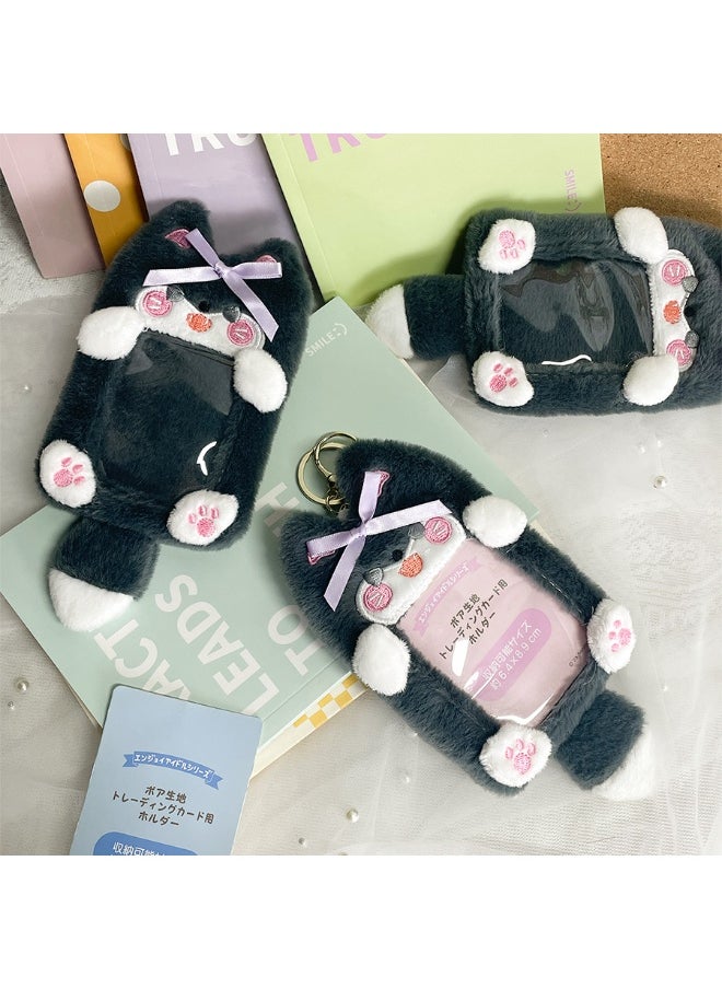 NIBEMINENT 1 - Piece Cartoon Corgi Plush Card Set Grey Wolf Fox Kpop Photo Card Holder Pendant Key Chain ID Badge Holder ID Card Holder Photo Card Protector for School ID Office ID Access Card for Women Girls  - Image 1