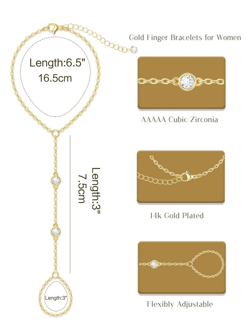 CAMSCH 4 Pcs Gold Hand Chain Bracelets for Women, Dainty 14K Gold Plated Ring Bracelet Hand Chain, Stackable Beaded Cubic Zirconia Bracelet Stack Jewelry Gifts - Image 5