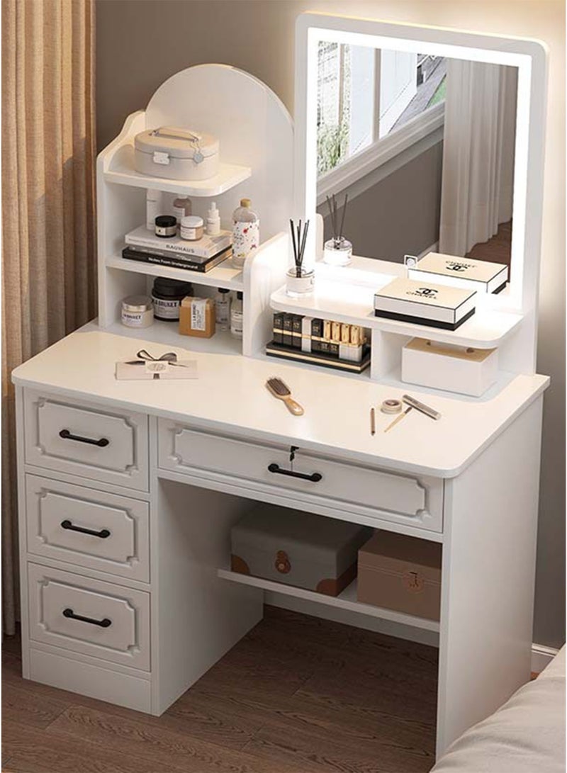 Sharpdo Modern Minimalist Dressing Table for Bedroom with LED Mirror and Drawer Storage Vanity Table Makeup Table Witht Mirror Brown 100*40*137 cm - Image 1