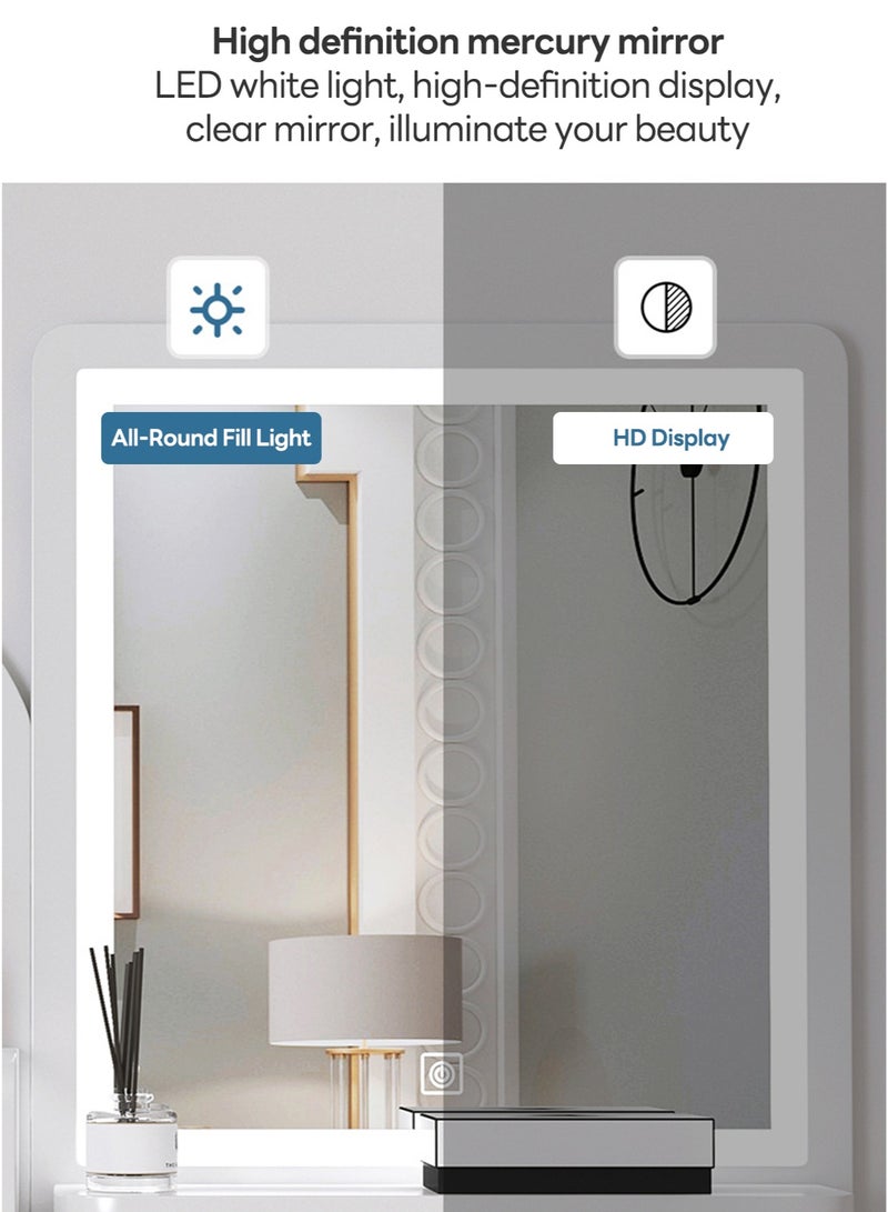 Sharpdo Modern Minimalist Dressing Table for Bedroom with LED Mirror and Drawer Storage Vanity Table Makeup Table Witht Mirror Brown 100*40*137 cm - Image 4