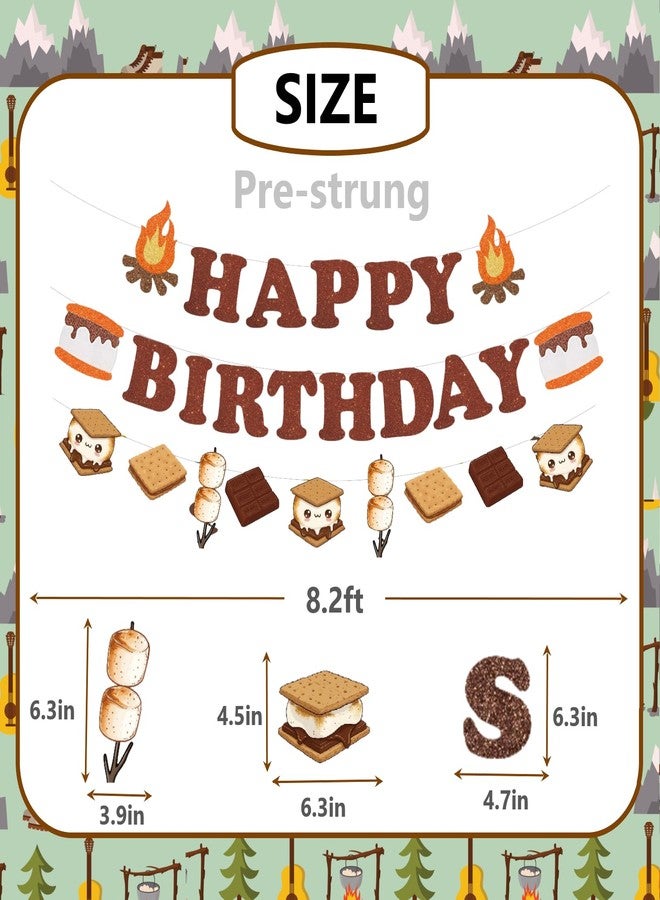WAWEOOP Camping Smores Themed Birthday Party Decorations,Glitter Smores Birthday Banner with Hanging Swirls for Camp Smore Party Decor Supplies - Image 3