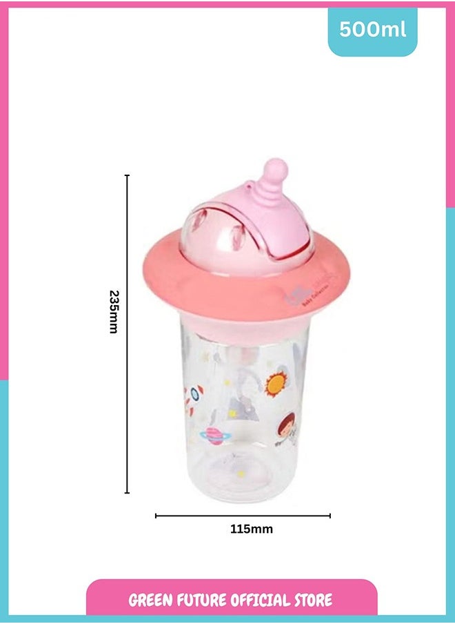 Little Angel Kids Water Bottle, High Quality 500ml - Leak-Proof with Straw and Strap, Portable and Durable Design for Toddlers & Young Children - Cute Space Design- Pink  - Image 5