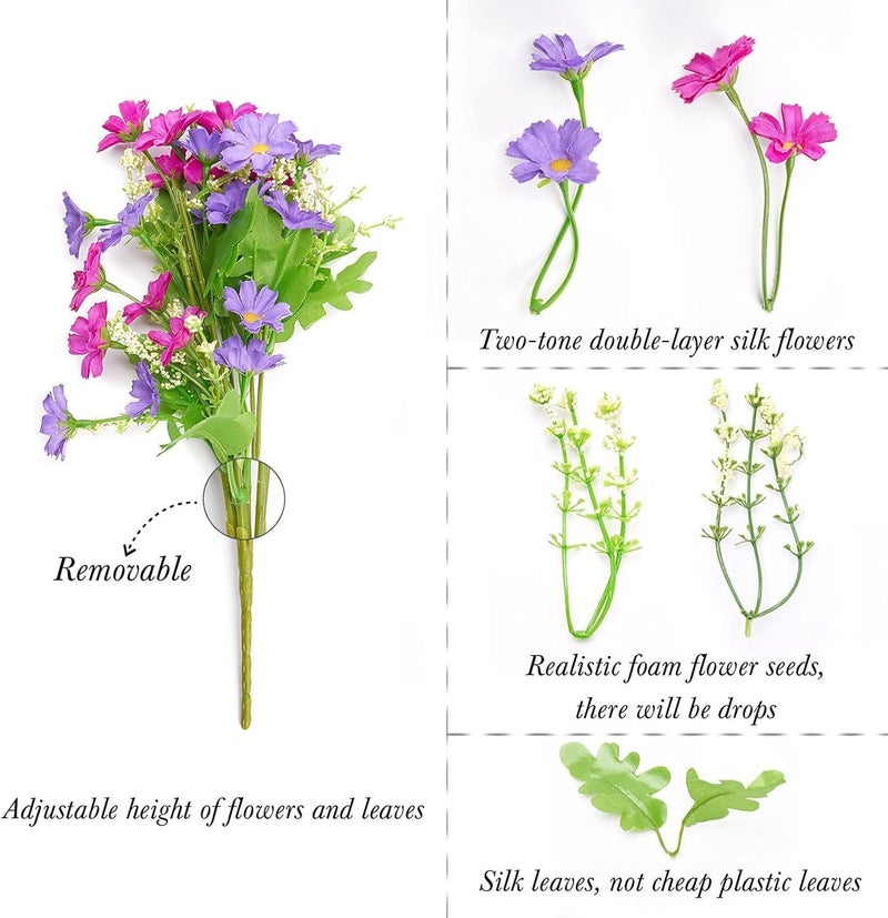 Dekorly Artificial Daisy Flowers for Outdoors, Faux Greenery Plants, Fake Flowers for Summer Decor Home Garden Outdoor Window Farmhouse Wedding Party Decor | Height 14 cm (Multicolor, Pack of 4) - Image 3