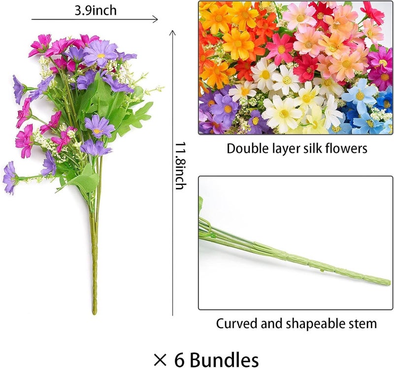 Dekorly Artificial Daisy Flowers for Outdoors, Faux Greenery Plants, Fake Flowers for Summer Decor Home Garden Outdoor Window Farmhouse Wedding Party Decor | Height 14 cm (Multicolor, Pack of 4) - Image 2