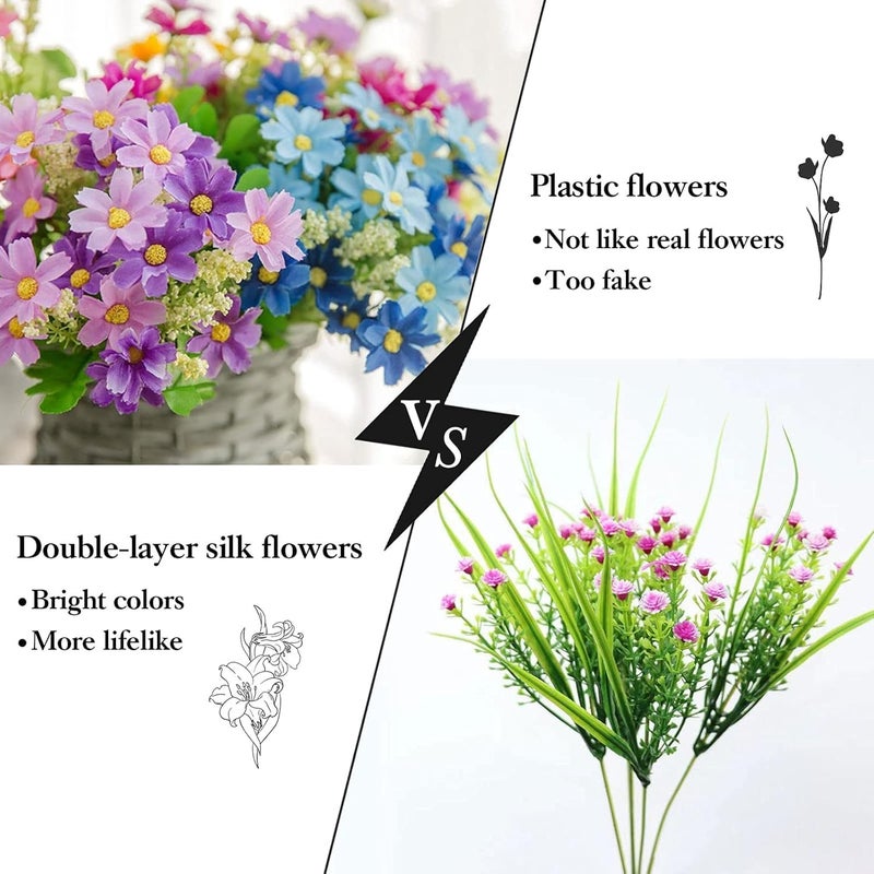 Dekorly Artificial Daisy Flowers for Outdoors, Faux Greenery Plants, Fake Flowers for Summer Decor Home Garden Outdoor Window Farmhouse Wedding Party Decor | Height 14 cm (Multicolor, Pack of 4) - Image 4