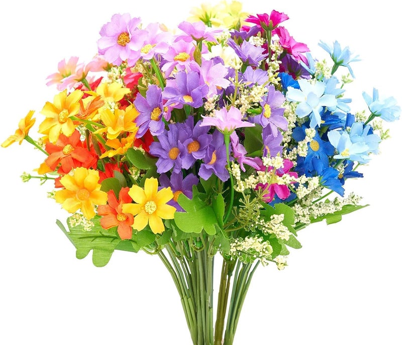 Dekorly Artificial Daisy Flowers for Outdoors, Faux Greenery Plants, Fake Flowers for Summer Decor Home Garden Outdoor Window Farmhouse Wedding Party Decor | Height 14 cm (Multicolor, Pack of 4) - Image 1