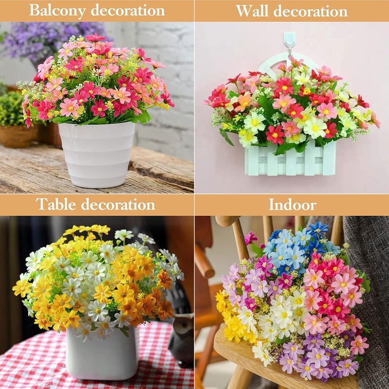 Dekorly Artificial Daisy Flowers for Outdoors, Faux Greenery Plants, Fake Flowers for Summer Decor Home Garden Outdoor Window Farmhouse Wedding Party Decor | Height 14 cm (Multicolor, Pack of 4) - Image 5