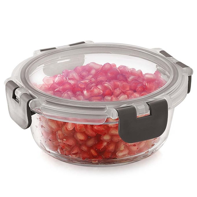 G-LOCK GLASS FOOD ROUND CONTAINER WITH BREAK-FREE DETACHABLE LOCK  400ML BOROSILICATE GLASS, OVEN & MICROWAVE SAFE LUNCH BOX, KITCHEN ESSENTIALS, LUNCH BOXES FOR OFFICE MEN