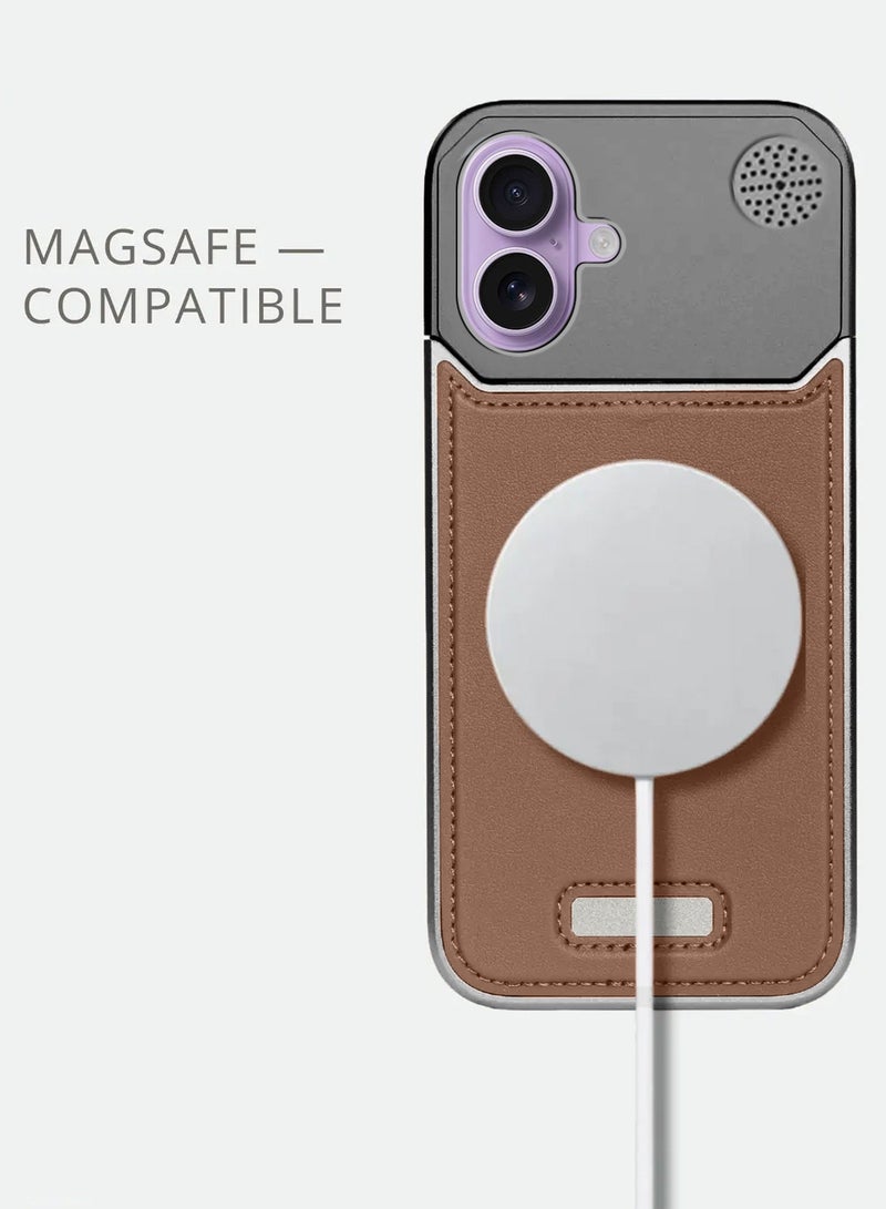 Wtech Apple iPhone 17 5G 2025 Metal Frameless Case Metallic Vegan Leather Magsafe Support Hard Case Cover (MCMPMN) - Brown - Image 3