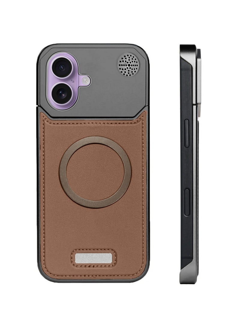 Wtech Apple iPhone 17 5G 2025 Metal Frameless Case Metallic Vegan Leather Magsafe Support Hard Case Cover (MCMPMN) - Brown - Image 2