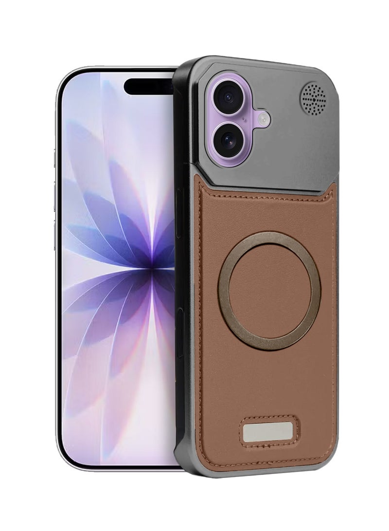 Wtech Apple iPhone 17 5G 2025 Metal Frameless Case Metallic Vegan Leather Magsafe Support Hard Case Cover (MCMPMN) - Brown - Image 1