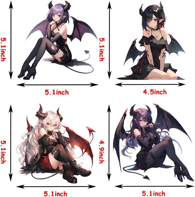 ARS 5.1" Kawaii Devil Girl with Wings Sitting Anime Car Decals Auto Body Laptop Windshield Trunk Lid Accessories Stickers (4Pcs) - Image 2