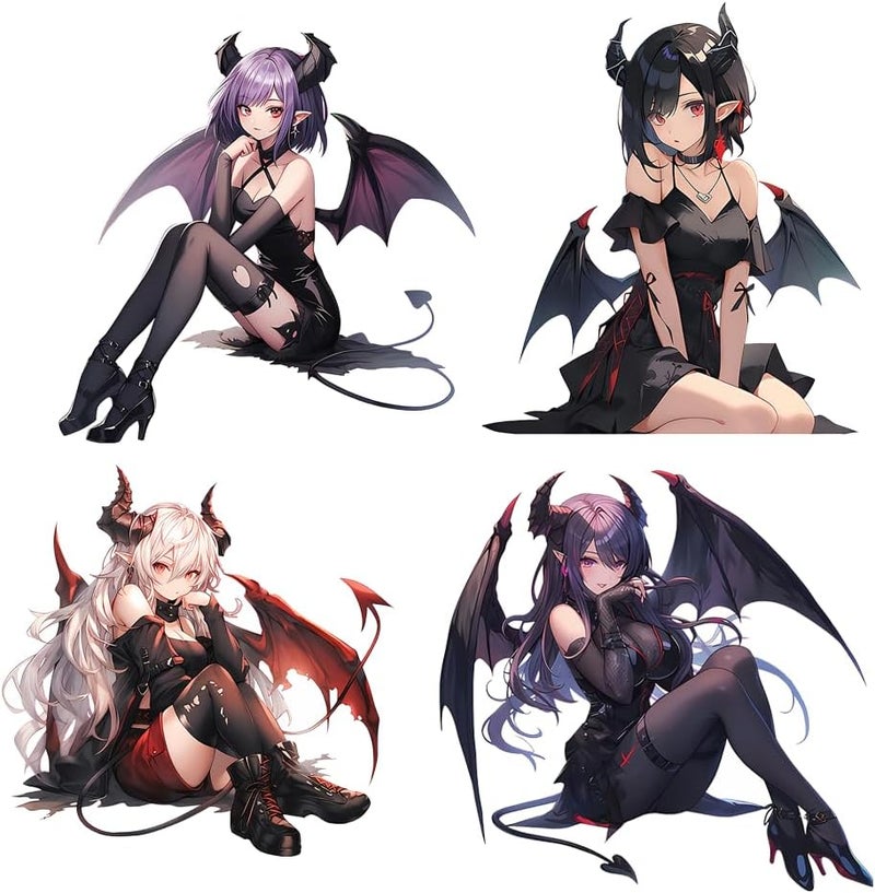 ARS 5.1" Kawaii Devil Girl with Wings Sitting Anime Car Decals Auto Body Laptop Windshield Trunk Lid Accessories Stickers (4Pcs) - Image 1