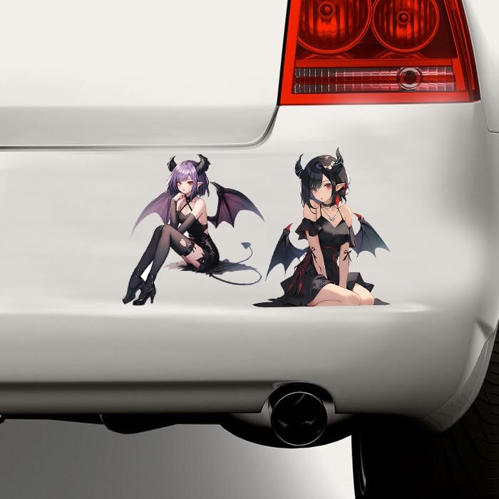 ARS 5.1" Kawaii Devil Girl with Wings Sitting Anime Car Decals Auto Body Laptop Windshield Trunk Lid Accessories Stickers (4Pcs) - Image 3