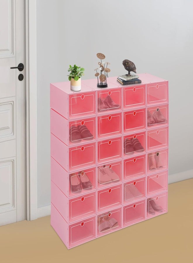 Seoqudcty 24 Pack Stackable Shoe Boxes with Clear Lids - Foldable Shoe Storage Organizer for Closet Cabinet, Color Options for Sneakers Flats Home Organization (Pink) - Image 5