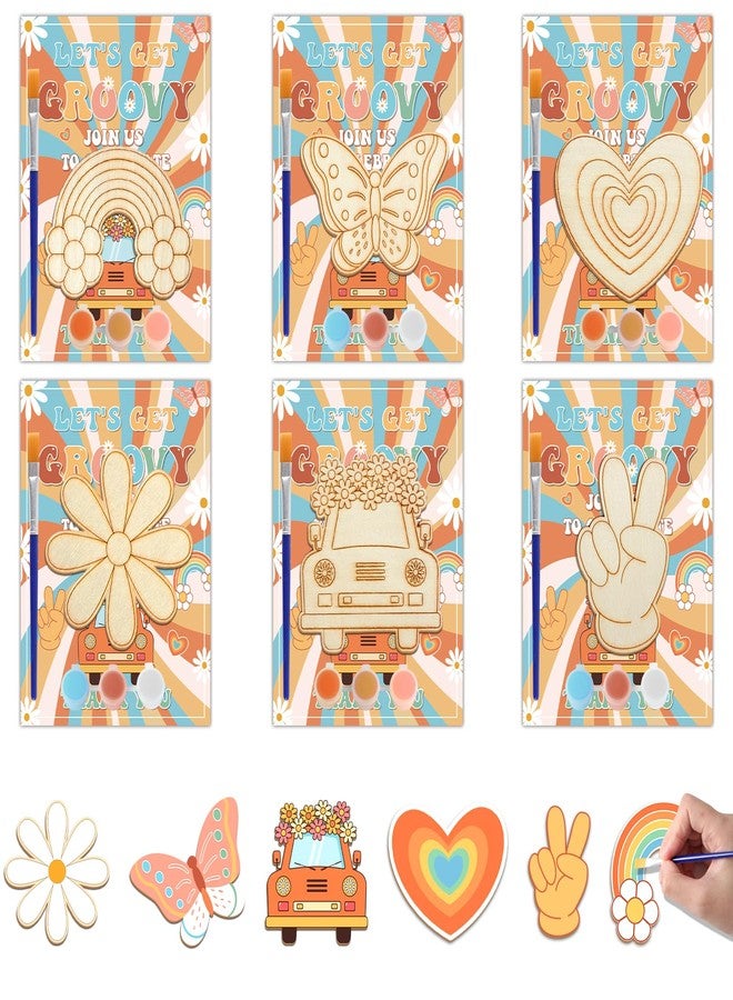 Bornerwhite Groovy Party Favors Hippie Craft Kits Party Supplies Wooden Painting Kit for Kids Boys Girls Birthday Decorations Supplies Gifts Classroom School Prizes Rewards(12 Pcs) - Image 1