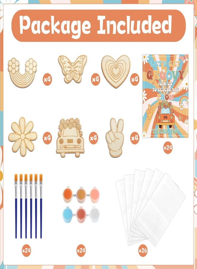 Bornerwhite Groovy Party Favors Hippie Craft Kits Party Supplies Wooden Painting Kit for Kids Boys Girls Birthday Decorations Supplies Gifts Classroom School Prizes Rewards(12 Pcs) - Image 3