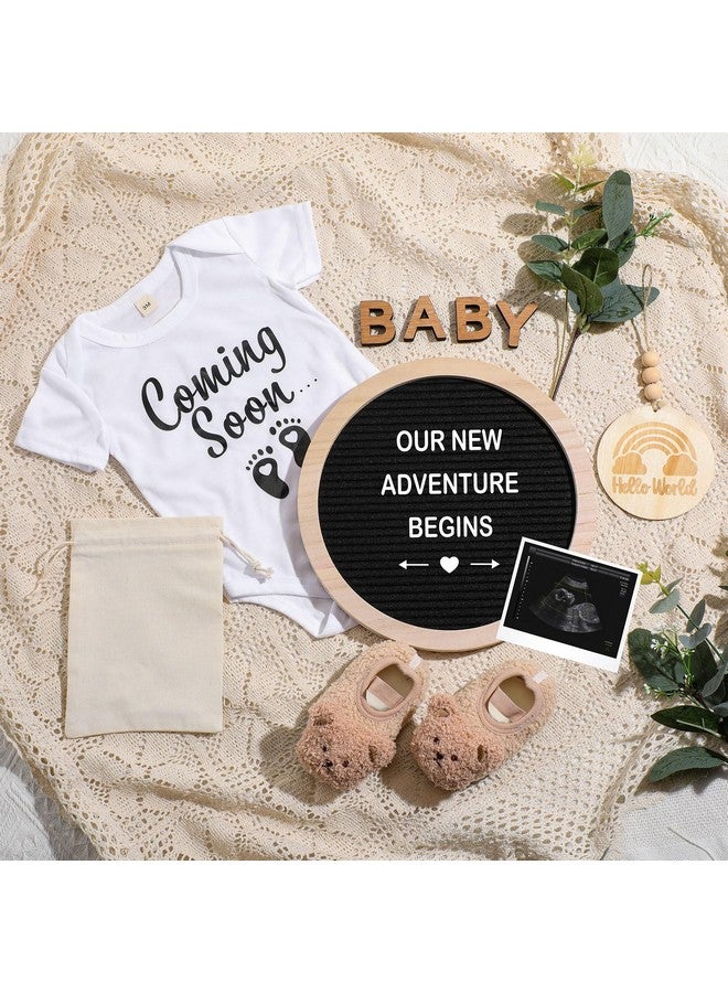 Canlierr مجموعة إعلان الحمل من كانليير 8 قطع أفكار كشف الحمل تتضمن مجموعة لوحة دائرية من الحروف المصنوعة من الفelt بدلة أطفال أحذية خشبية كتل خشبية لافتات خشبية لإعلان قدوم طفل قريب (أسود) - Image 1