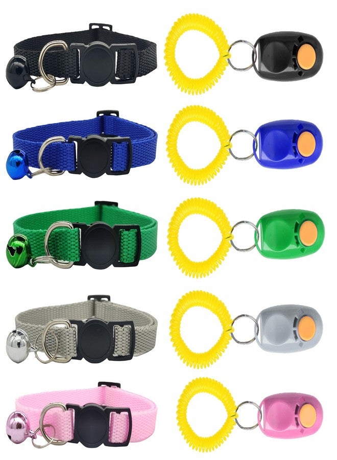 SunGrow Puppy Collars & Training Clickers, Dog Behavioral Management and Positive Reinforcement Tools, Multi-Colored (Blue, Pink, Green, Grey, Black), with Stretchable Wristband, 5 Pairs per Pack - Image 1