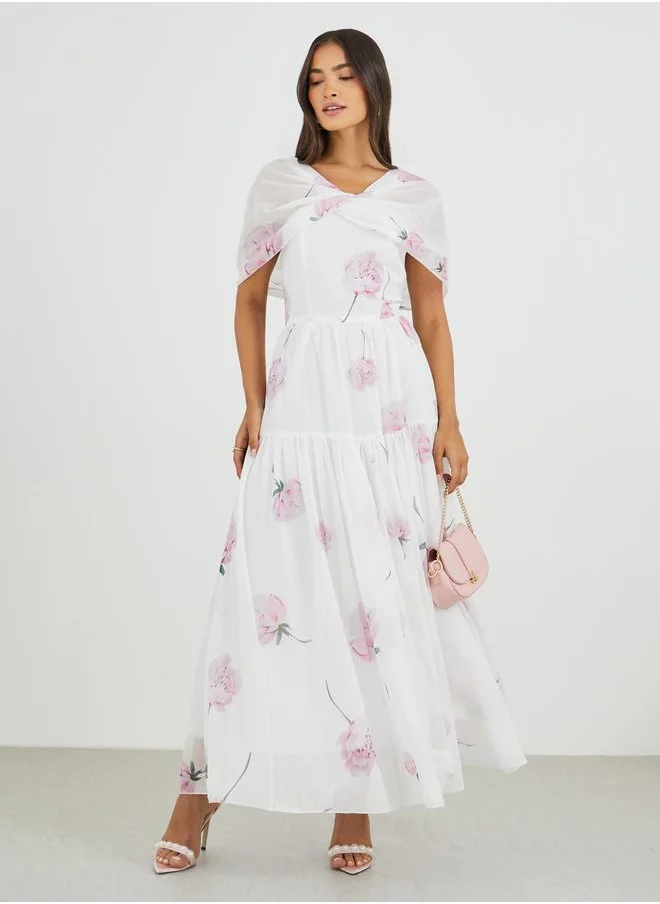 ستايلي Styli Floral Print A-Line Maxi Dress with Gathers