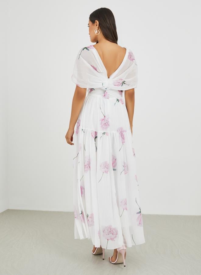 Styli Floral Print A-Line Maxi Dress with Gathers - Image 5