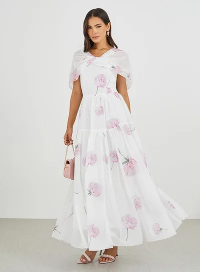 Styli Floral Print A-Line Maxi Dress with Gathers