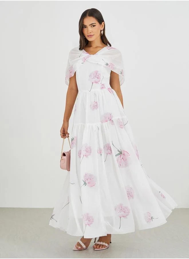 ستايلي Styli Floral Print A-Line Maxi Dress with Gathers