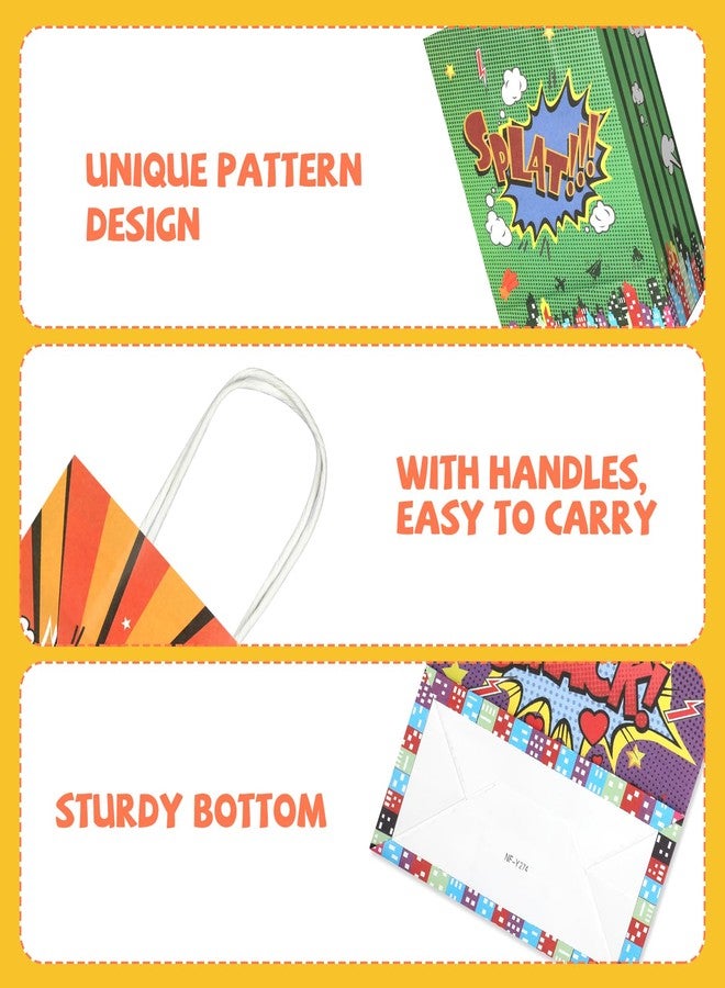 Ethanberg 20Pcs Superhero Party Favors Bags with Handles, Comic Hero Kraft Paper Bags for Kids, Goodie Bags Candy Treat Gift Bags for Boom Hero Theme Birthday Baby Shower Party Supplies - Image 3