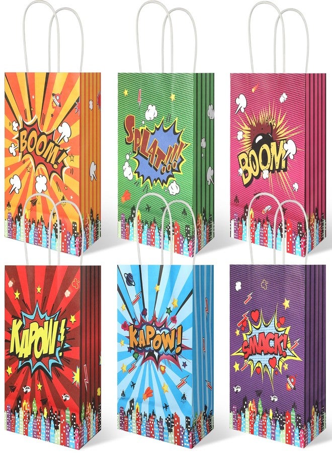 Ethanberg 20Pcs Superhero Party Favors Bags with Handles, Comic Hero Kraft Paper Bags for Kids, Goodie Bags Candy Treat Gift Bags for Boom Hero Theme Birthday Baby Shower Party Supplies - Image 1
