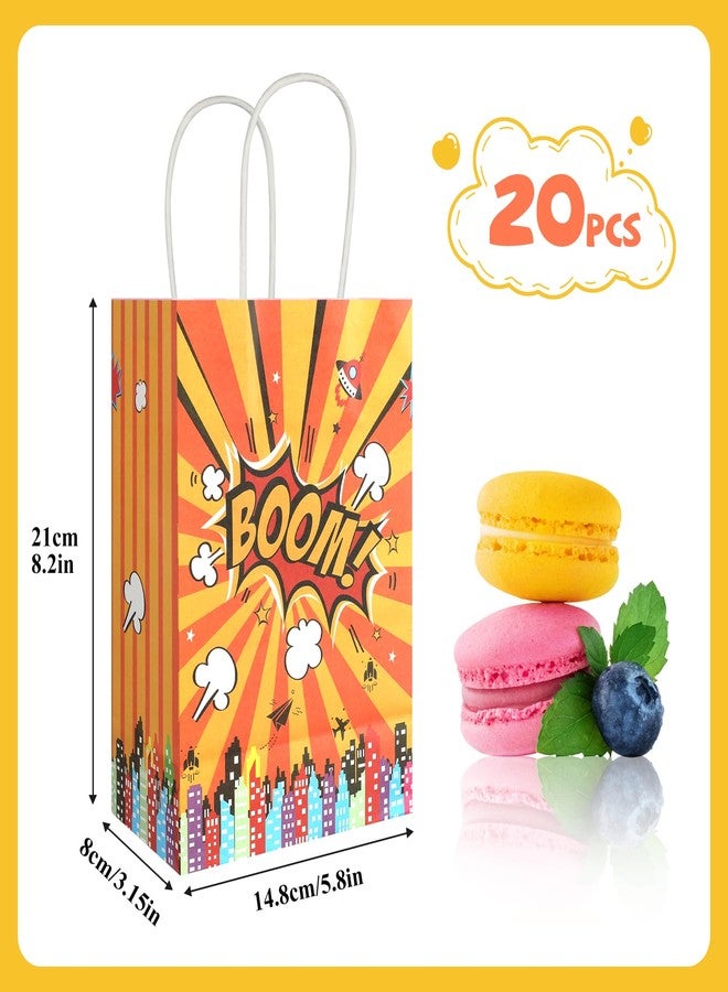 Ethanberg 20Pcs Superhero Party Favors Bags with Handles, Comic Hero Kraft Paper Bags for Kids, Goodie Bags Candy Treat Gift Bags for Boom Hero Theme Birthday Baby Shower Party Supplies - Image 2