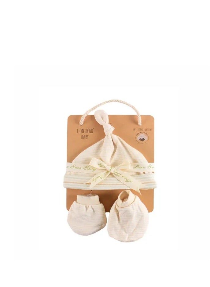 Factory Price Factory Price - Knitted New-born Hat & Mittens Gift Set - Stripes  - Image 1