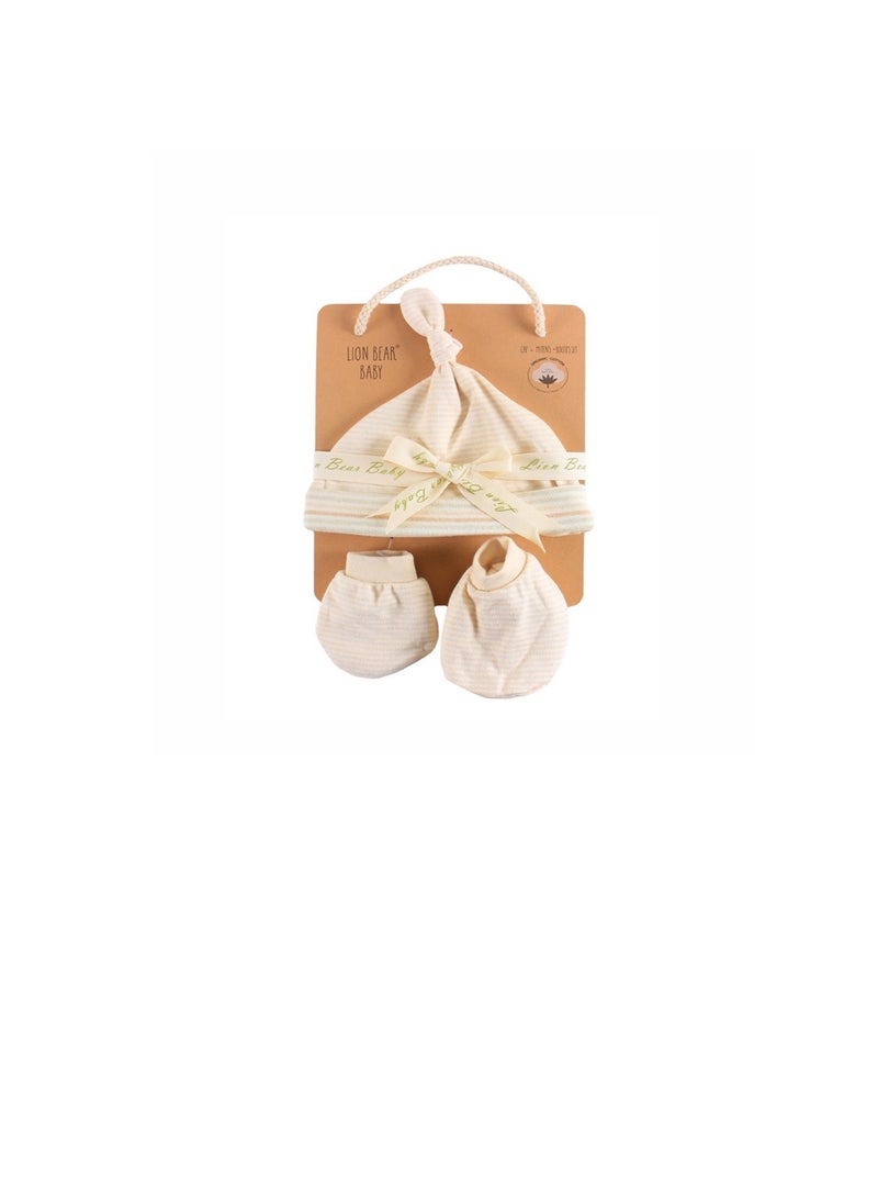 Factory Price - Knitted New-born Hat & Mittens Gift Set - Stripes - Image 1